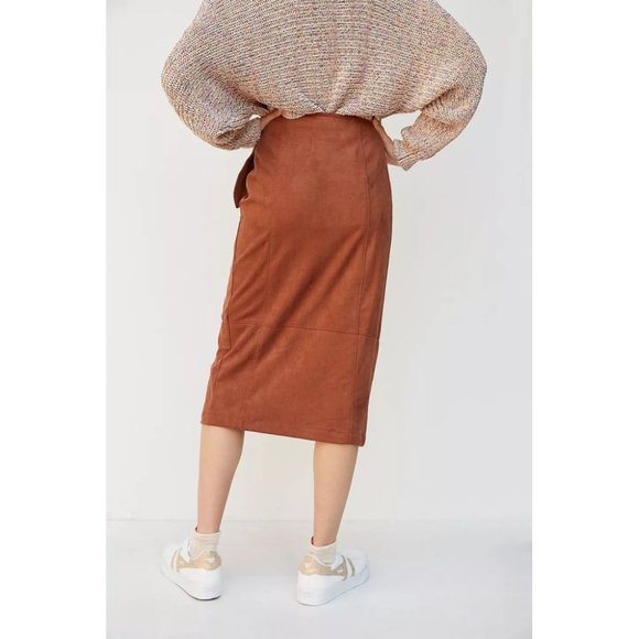 ANTHROPOLOGIE New Lauren Sueded Wrap Midi Skirt - Picture 7 of 7